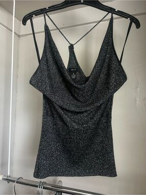 Que Shimmer Black Cowl Neck Spaghetti Strap Camisole